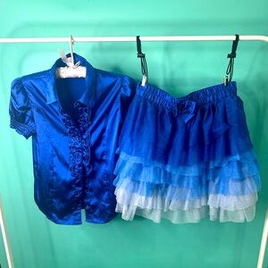 Satin Blue Two Piece Kids Set Skirt and Blouse